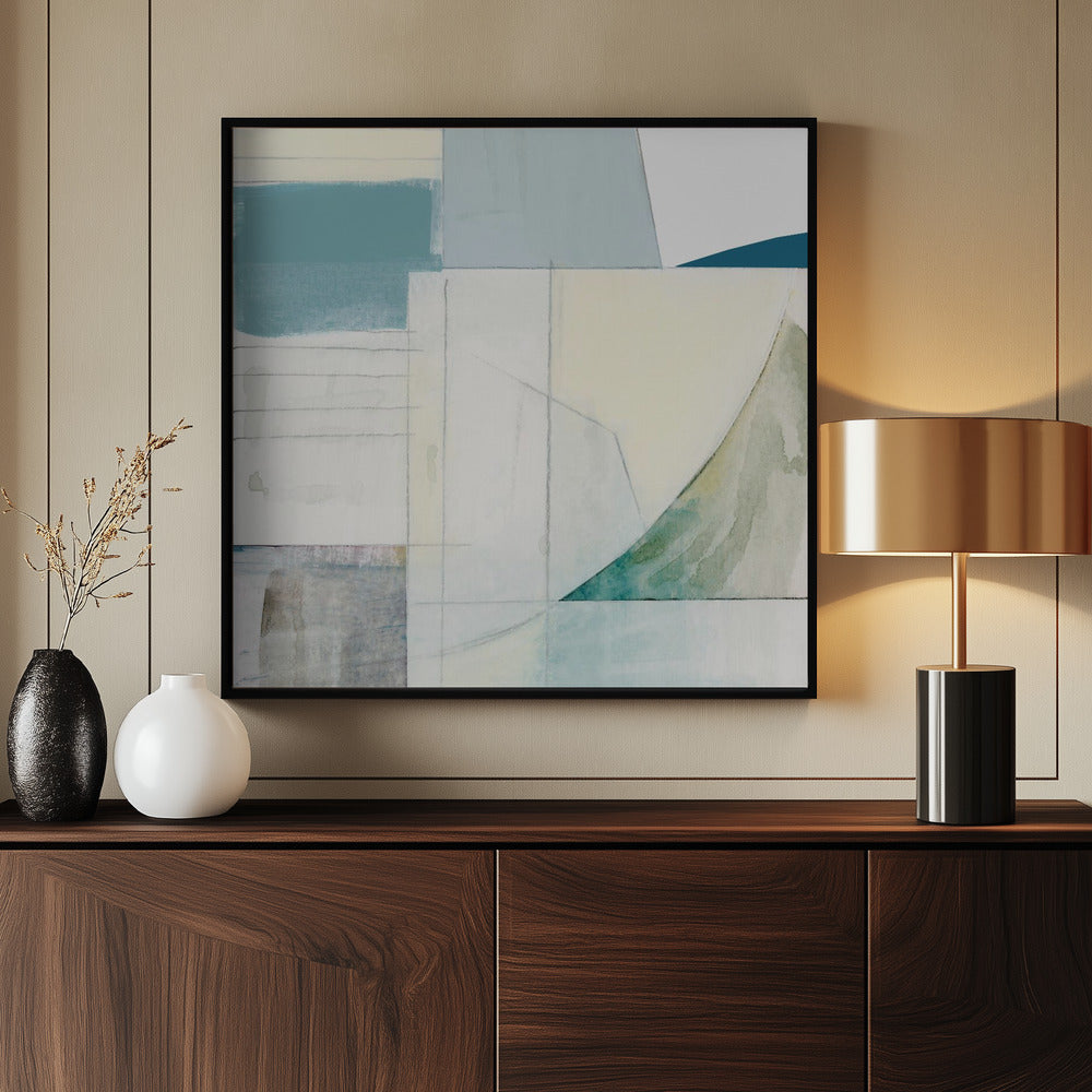 Abstract Blue and White Shapes Neutral No 1 Print | Poster