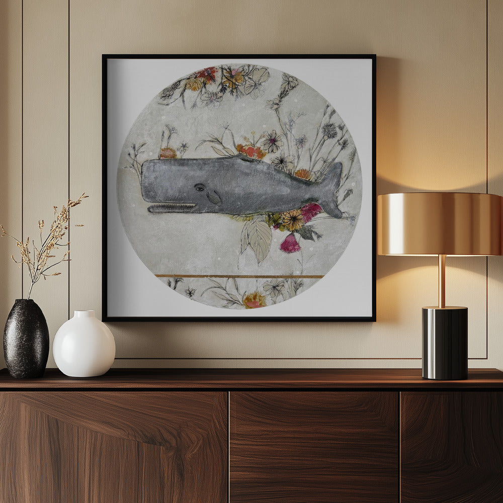 Whale Set Against A Backdrop Of Delicate Flowers | Poster