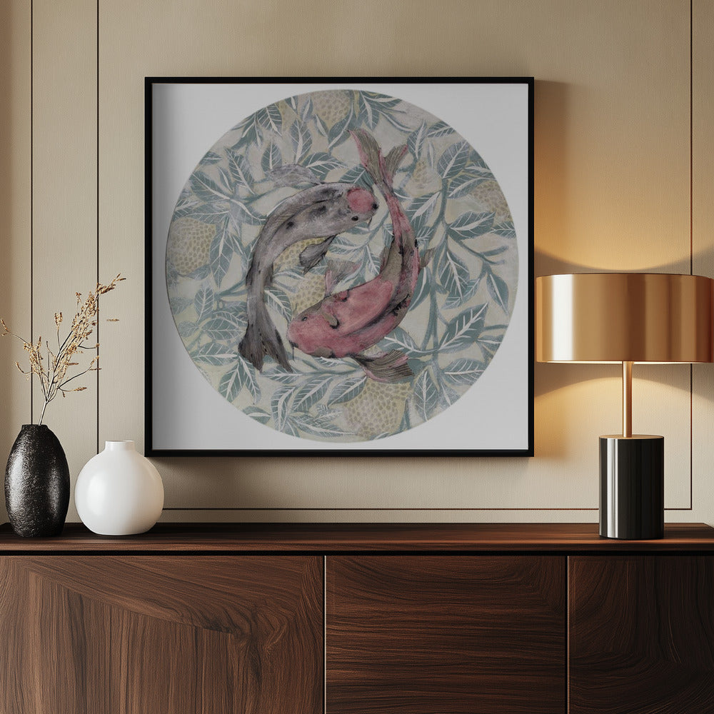 Two Koi Fish In A Circular Pattern | Poster