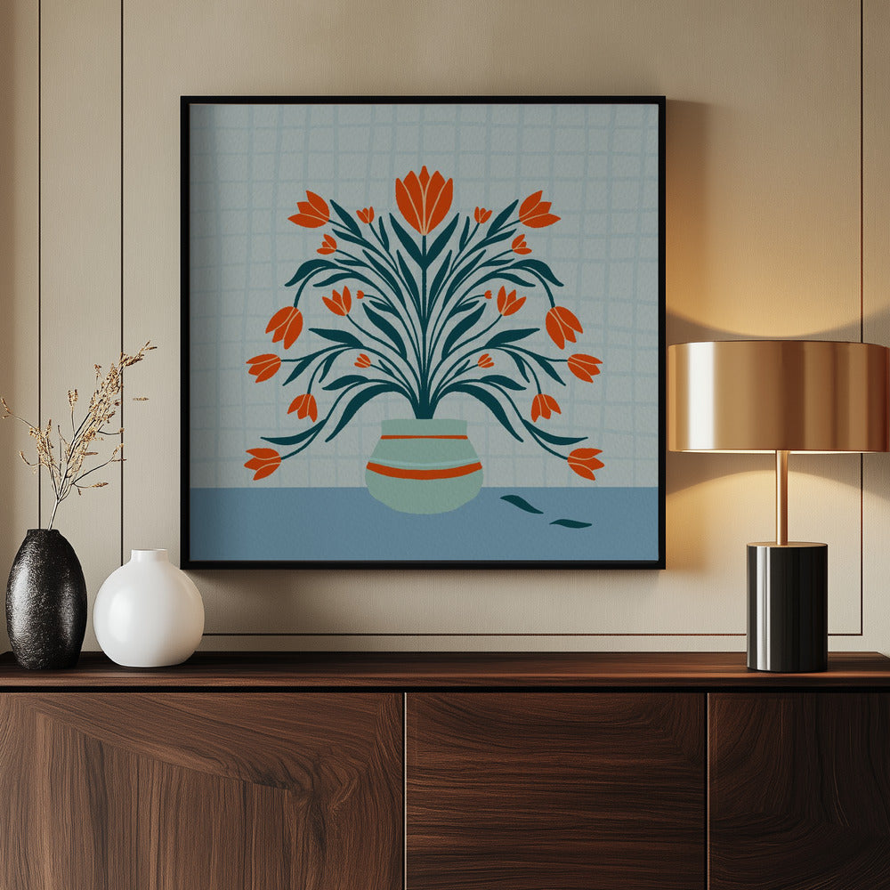 Tulips in a vase - turquoise | Poster