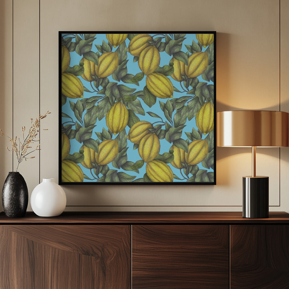 Pattern of Yellow Lemon with Green Leaves | Poster