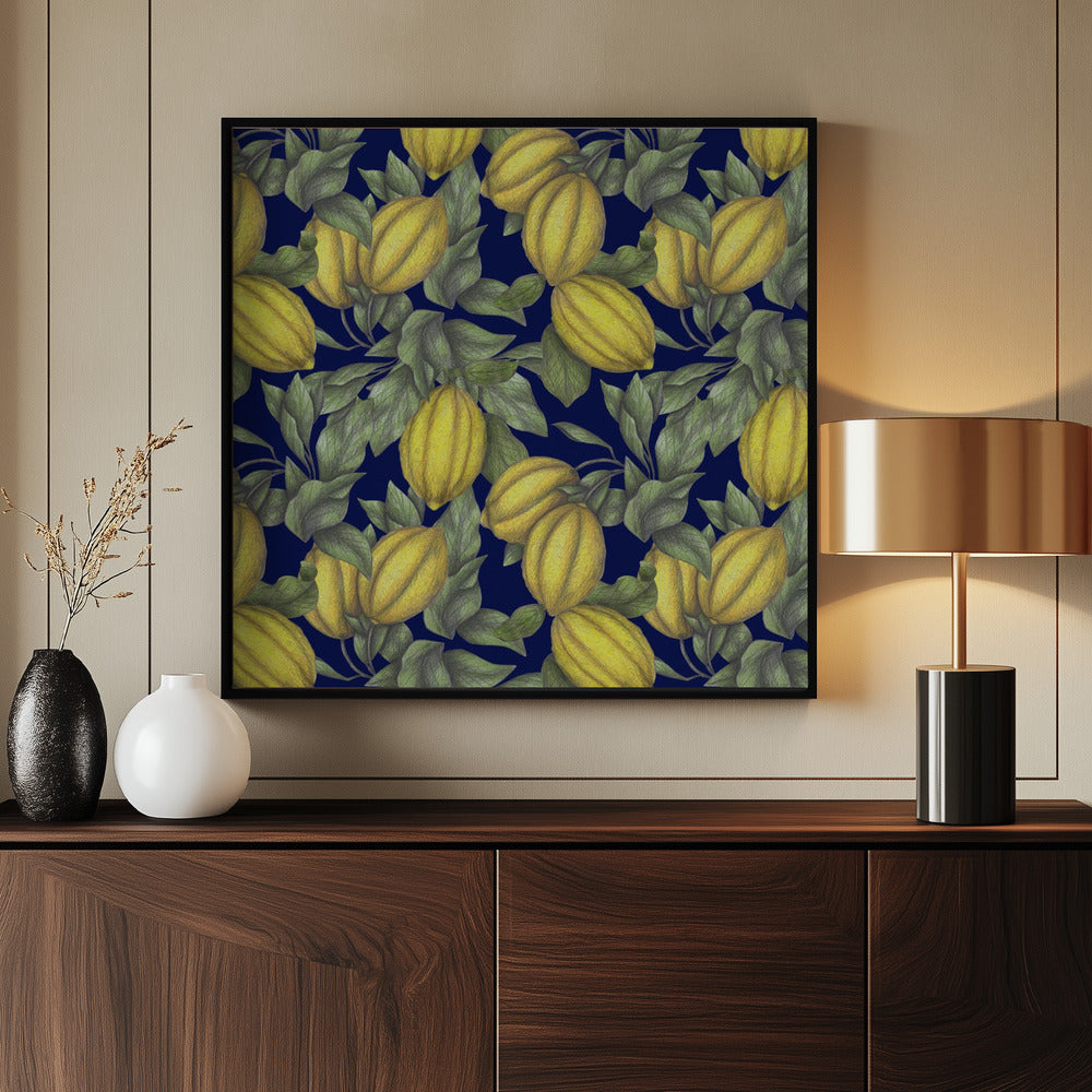 Yellow Lemon with Green Leaves | Poster