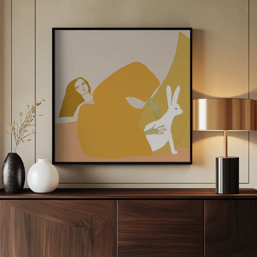 GOLD lady with rabbit | Poster