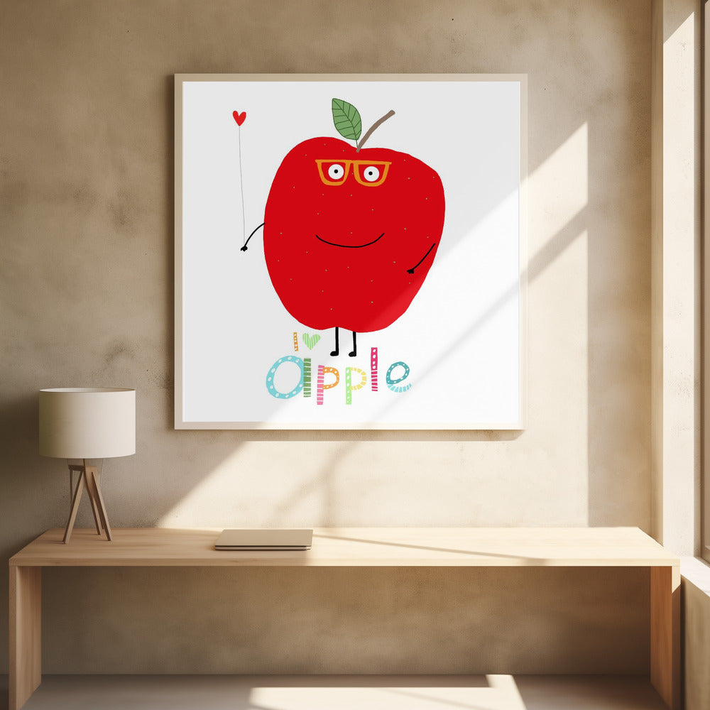 I Love Apple! Happy Apple Holding a Love Heart. | Poster