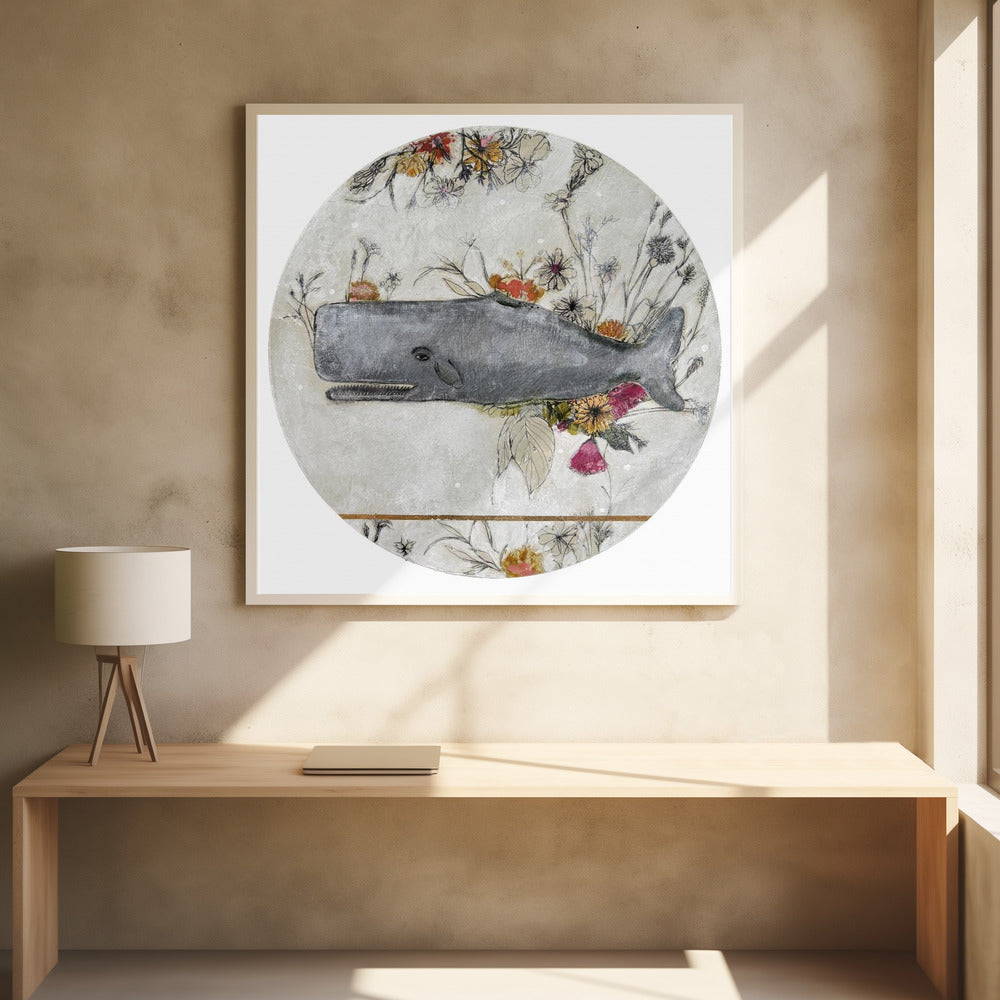 Whale Set Against A Backdrop Of Delicate Flowers | Poster