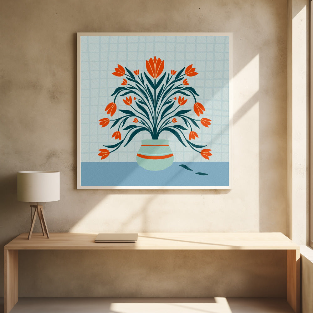 Tulips in a vase - turquoise | Poster