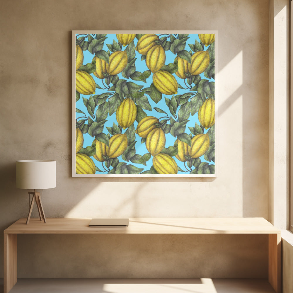 Pattern of Yellow Lemon with Green Leaves | Poster