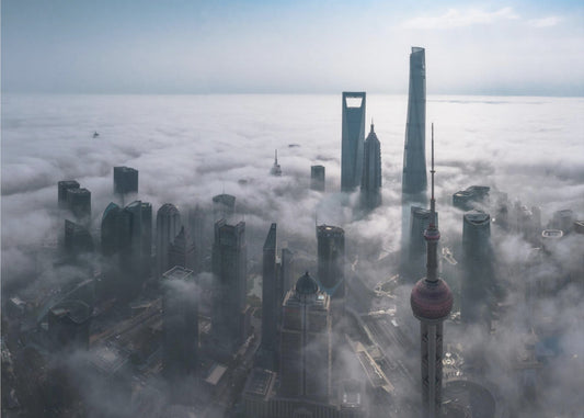 Shanghai in the fog from above | Wallpaper