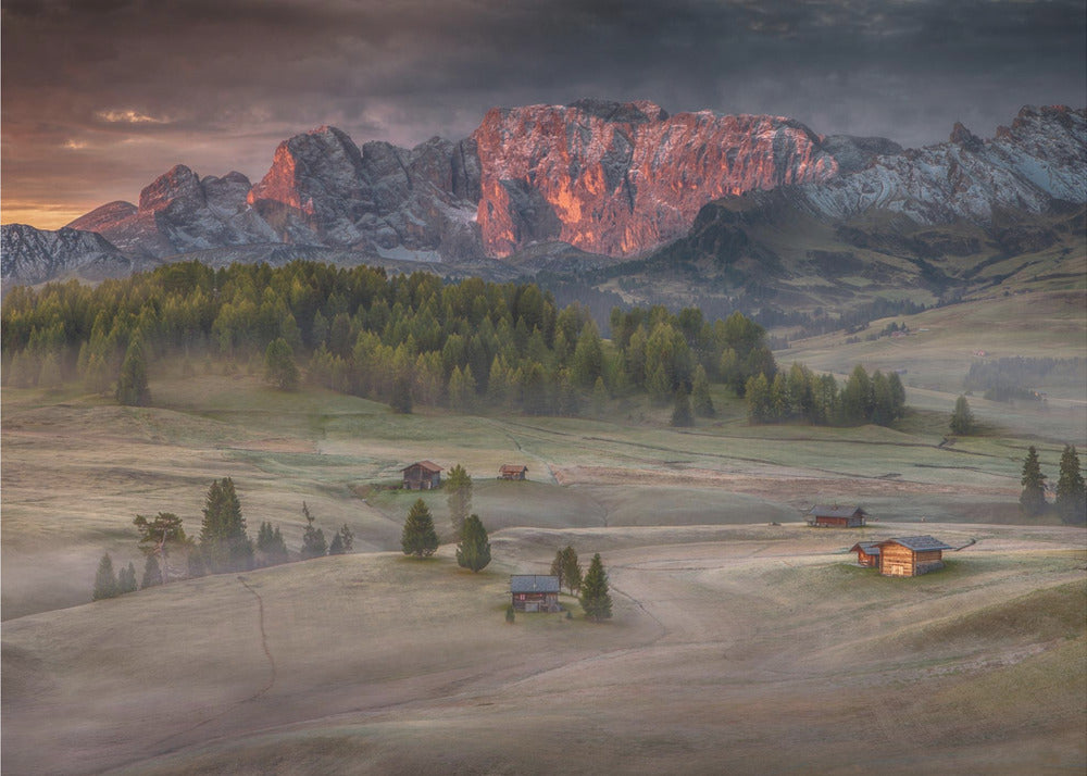 Burning mountains over the frozen valley | Canvas