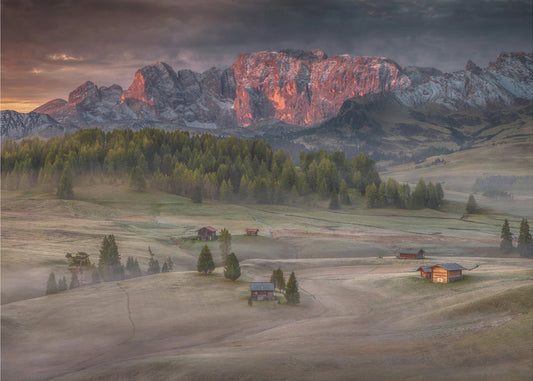 Burning mountains over the frozen valley | Canvas