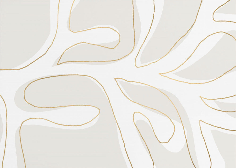 Abstract Twig White and Gold | Wallpaper