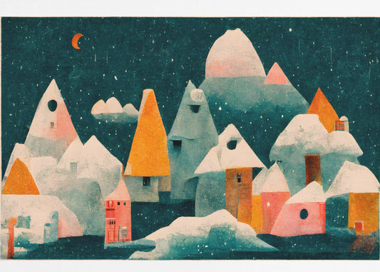 Winter Night Village | Canvas