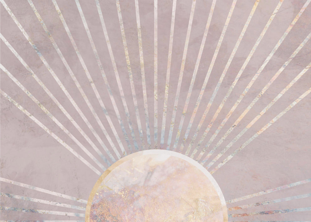 Gold sun rays mural pink | Wallpaper