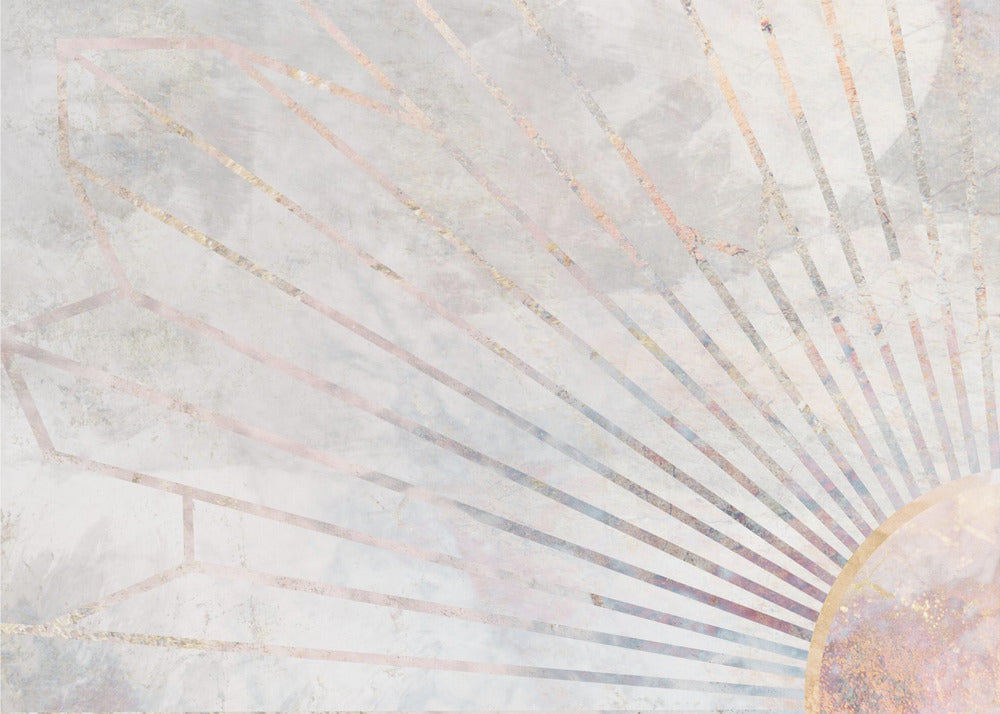 Gold geometric sun rays mural concrete | Wallpaper