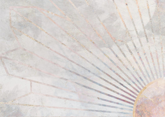 Gold geometric sun rays mural concrete | Wallpaper