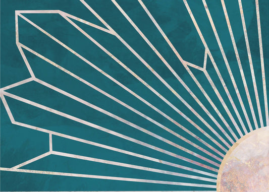 Gold geometric sun rays mural turquoise | Poster