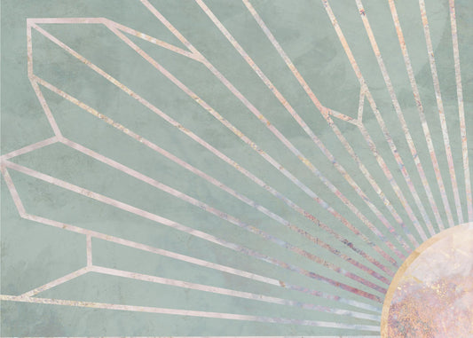 Gold geometric sun rays mural green | Wallpaper