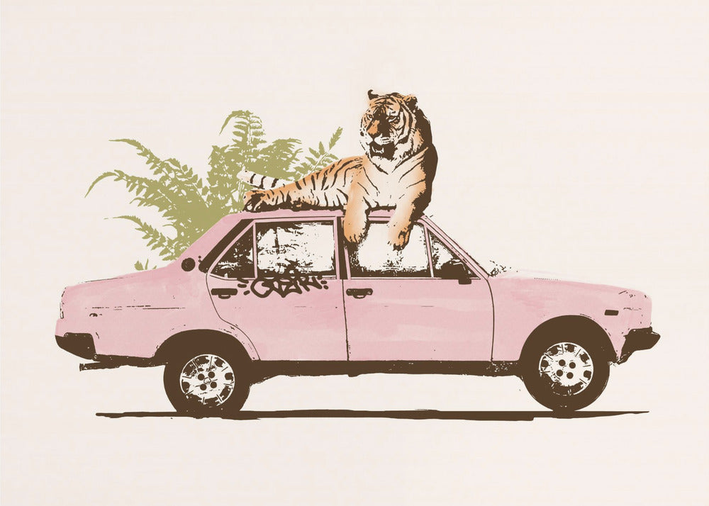 Tiger On Car | Canvas