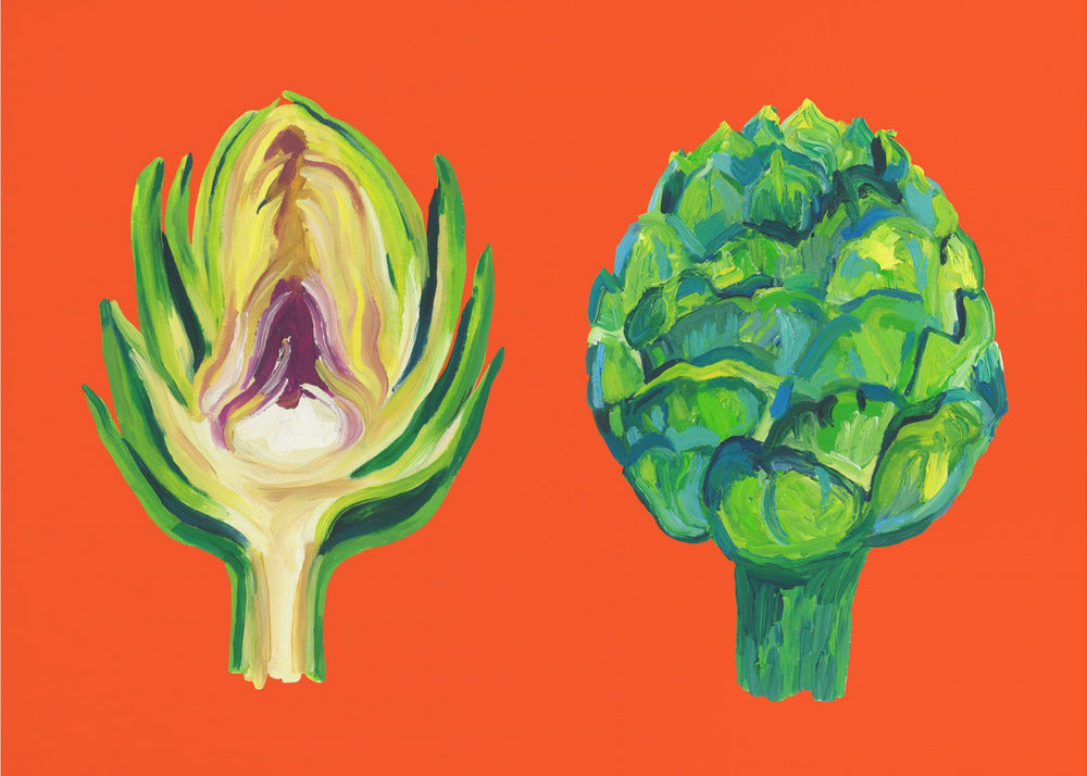 Artichokes On Orange | Poster