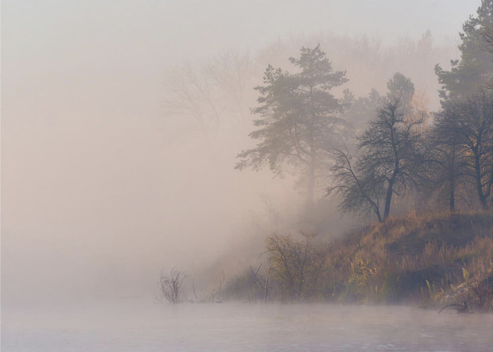 Foggy autumn morning on the river | Wallpaper