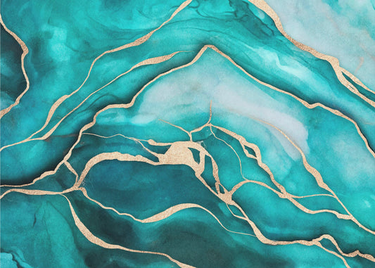 Turquoise Teal Marble Glam | Poster