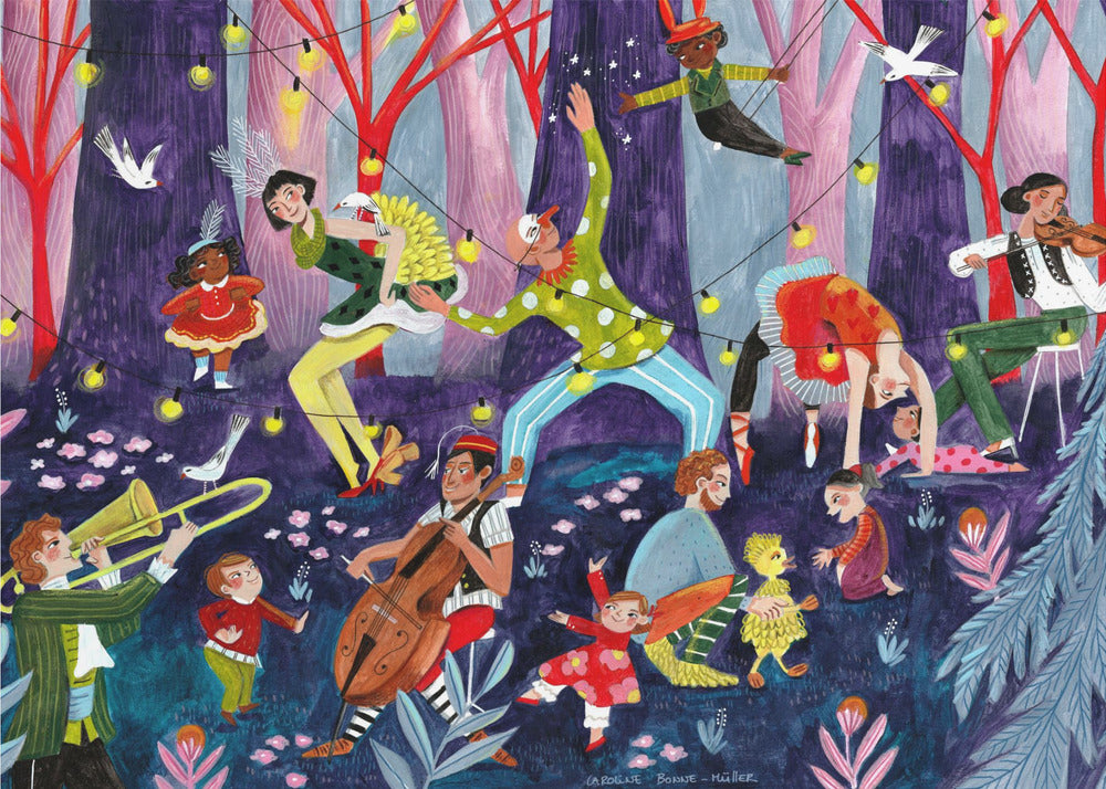 Circus performers and children in the forest | Canvas