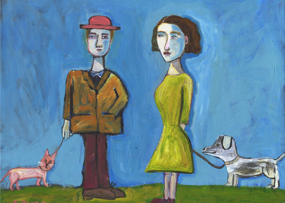 People walking cat and dog | Canvas