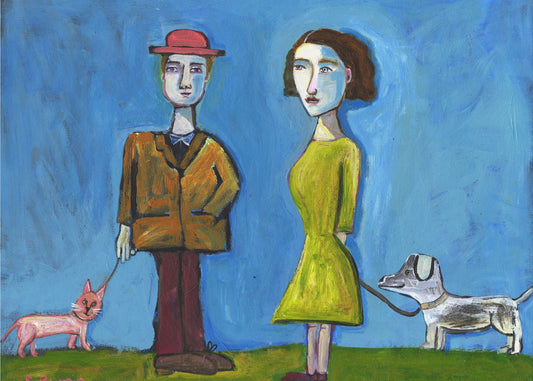 People walking cat and dog | Canvas
