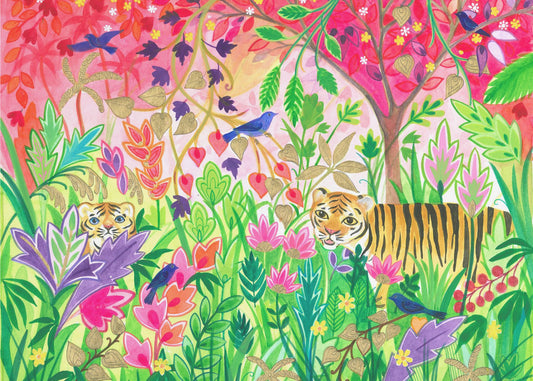 Jungle Painting With Lush Foliage And Exotic Animals | Canvas