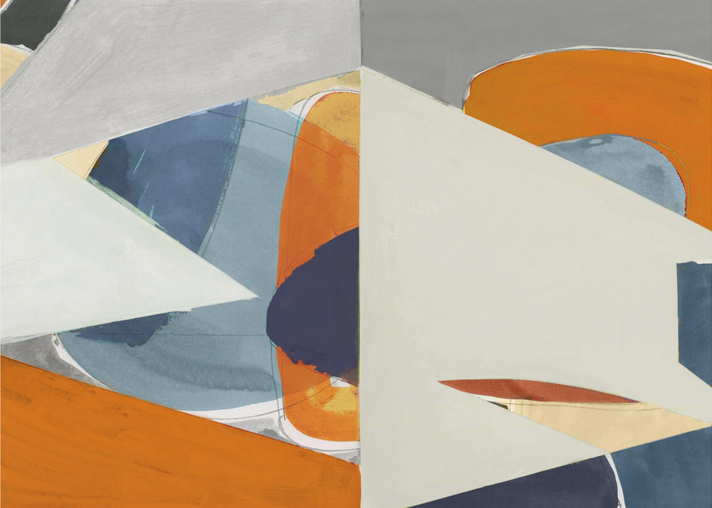 Orange, Blue Grey Abstract Art Print | Canvas