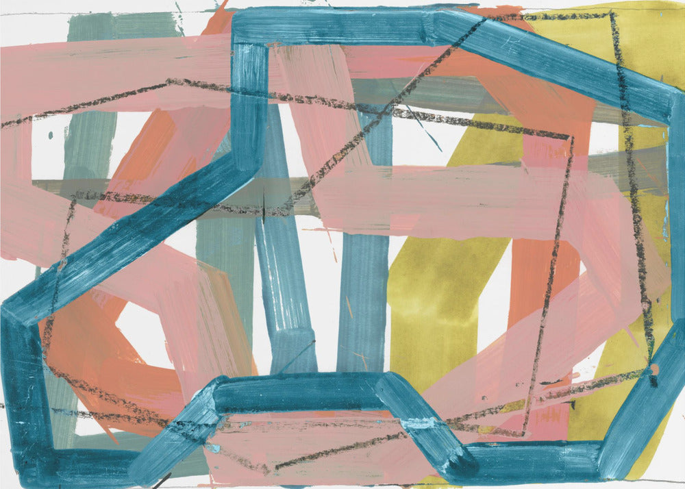 Blue &amp; Pink Abstract Lines Art Print | Canvas