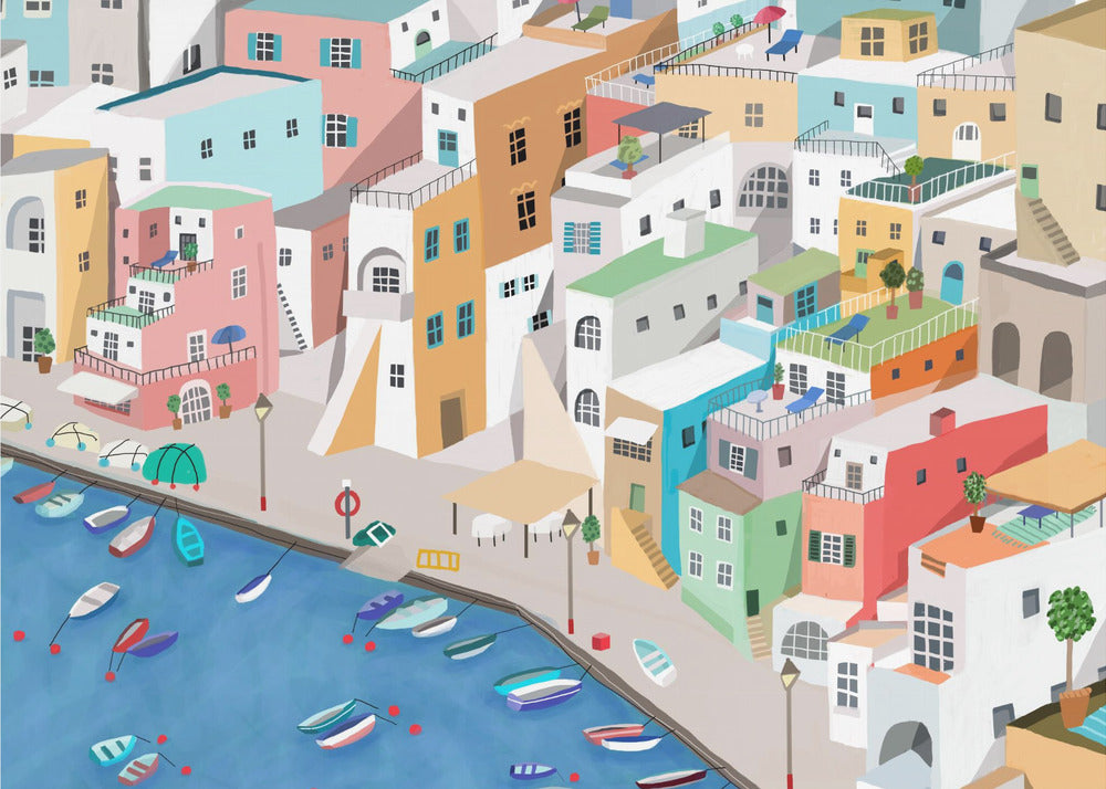 Sunny Seaside Village Summer Fun By Carla Daly | Poster