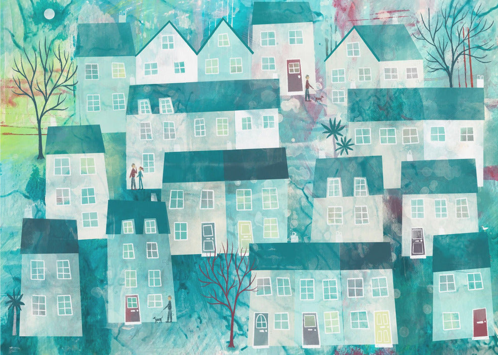 Whimsical Village Scene With Stylized Houses | Canvas