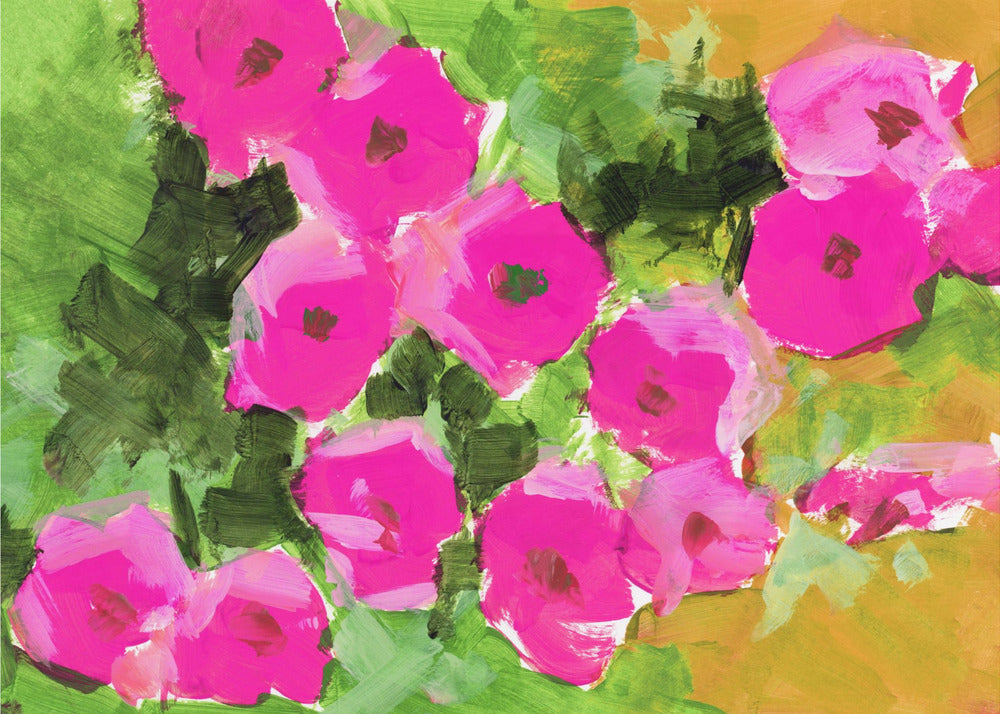 Vibrant Pink Flowers And Lush Green Leaves | Canvas