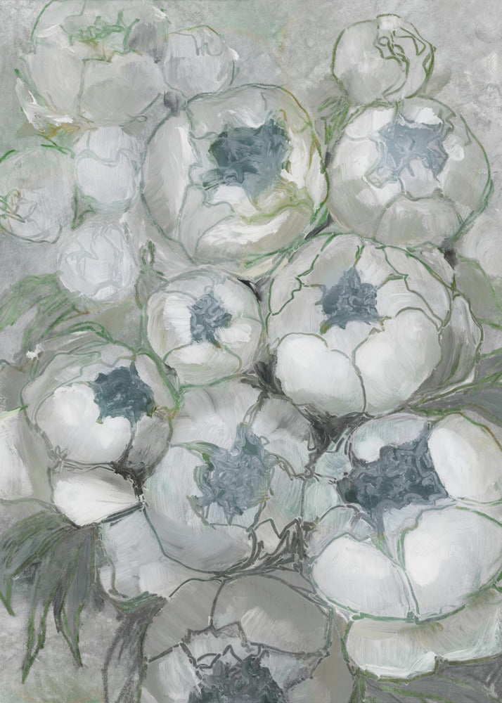 Nuria bouquet of peonies in teal and green | Canvas