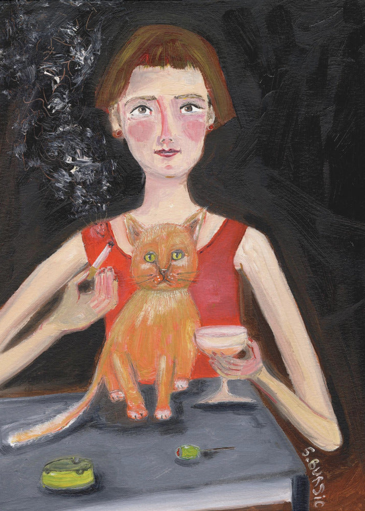 Vintage woman with cocktail and cat | Poster