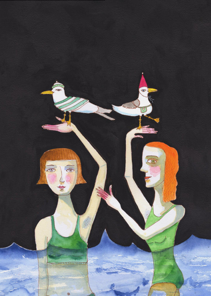 Best Friends Swimming with birds | Canvas