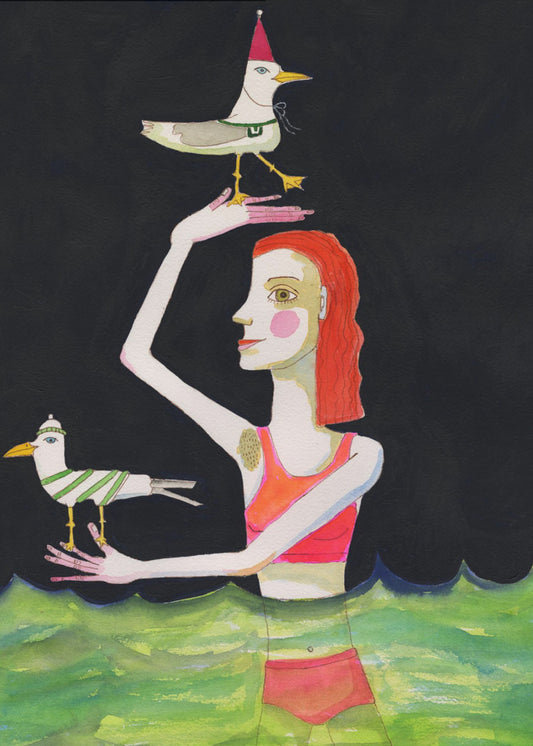 Swimming Lady with birds | Poster