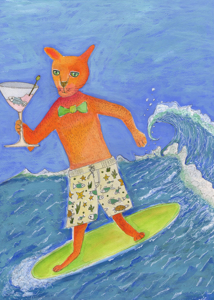 Surfing Cocktail Cat | Canvas