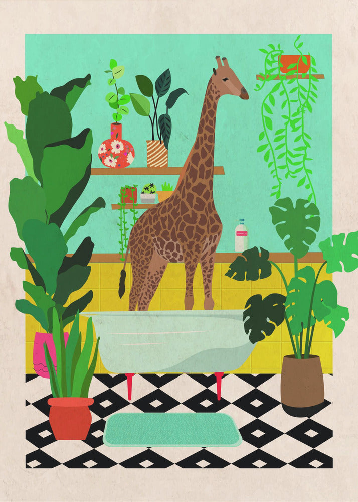 Giraffe Bathtime | Canvas