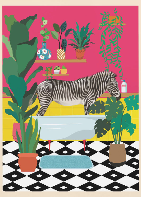 Zebra Bathtime | Poster