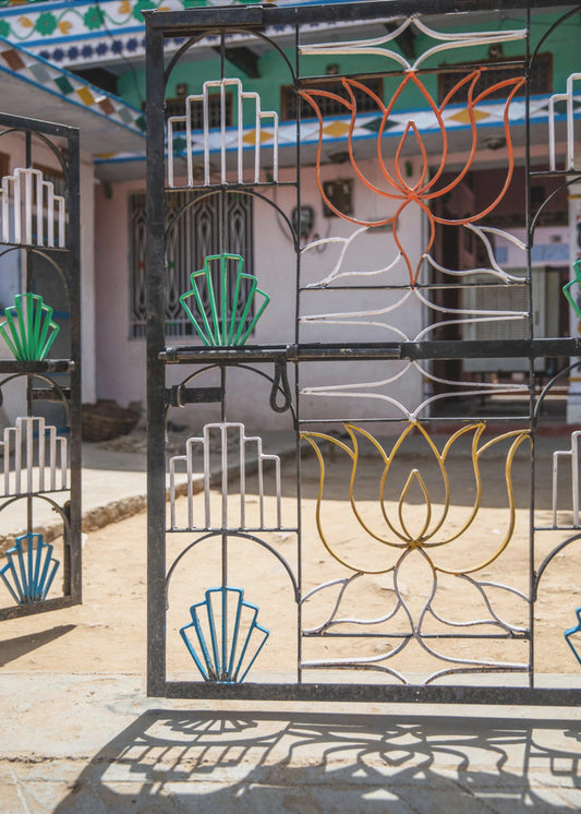 Vibrant Iron Gate With Colorful Lotus | Canvas