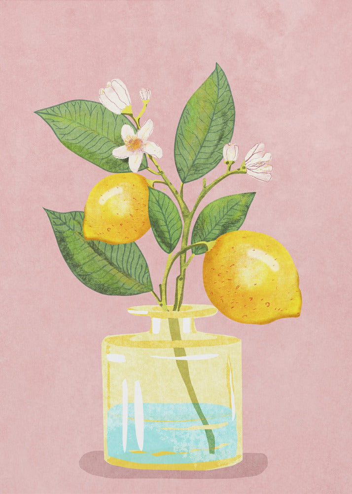 Lemon Bunch In Vase | Canvas