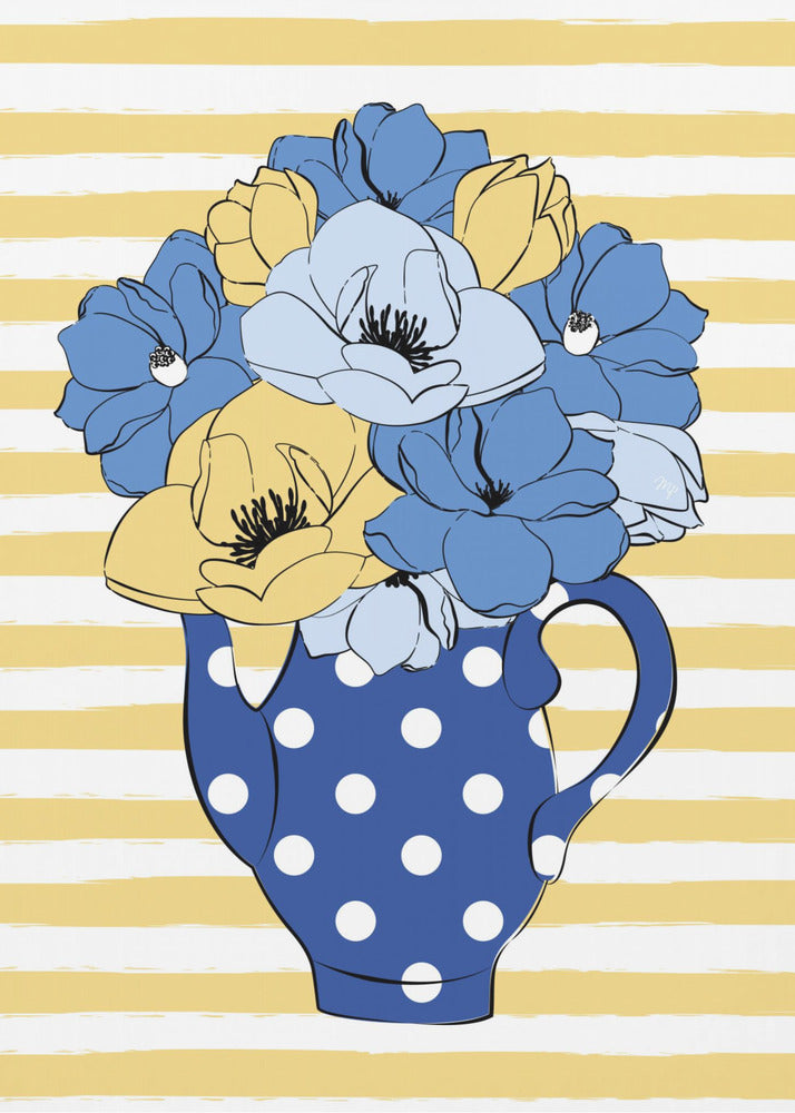 Blue and Yellow Flowers in a Polka Dot Vase | Canvas