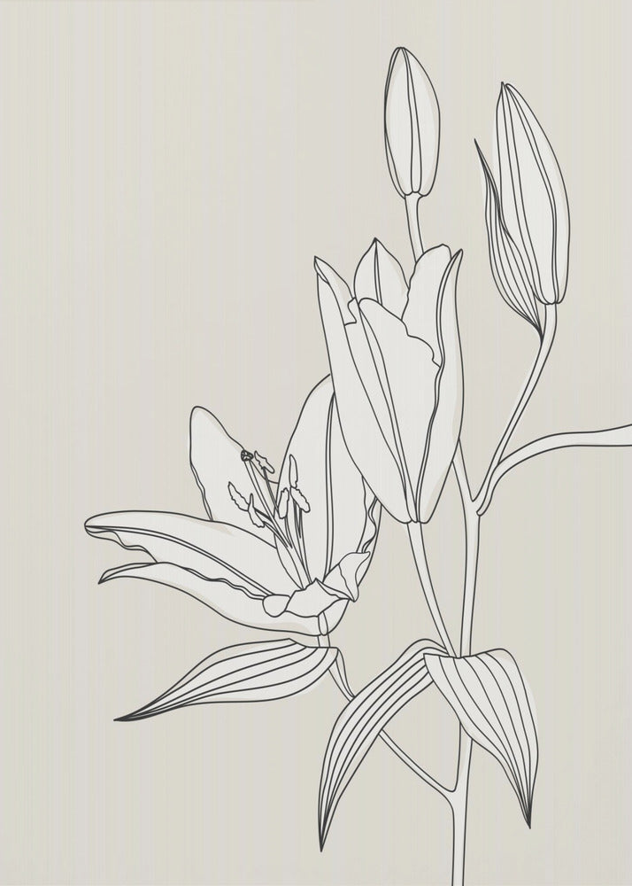 Line art lillies in beige | Canvas