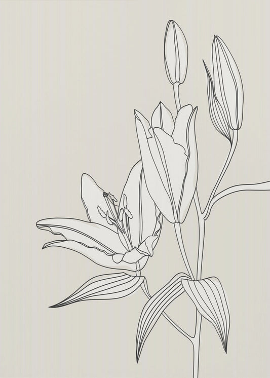 Line art lillies in beige | Canvas