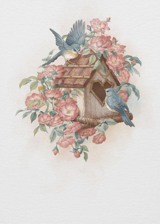 Bird House and rose | Canvas