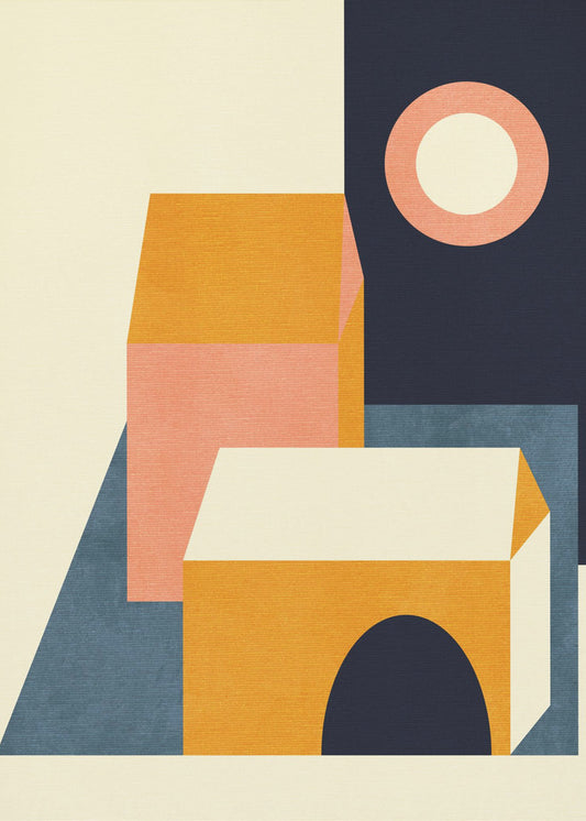 Rainbow Plus Shapes  Blue Mustard11 | Canvas