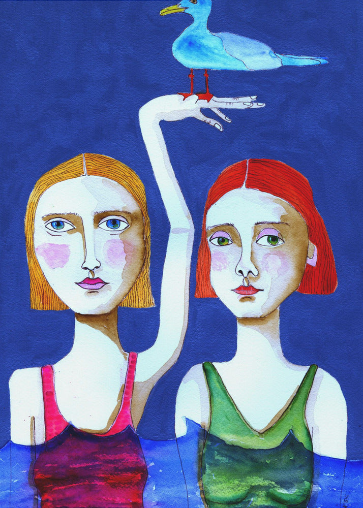 Swimming Ladies with Blue Bird | Canvas