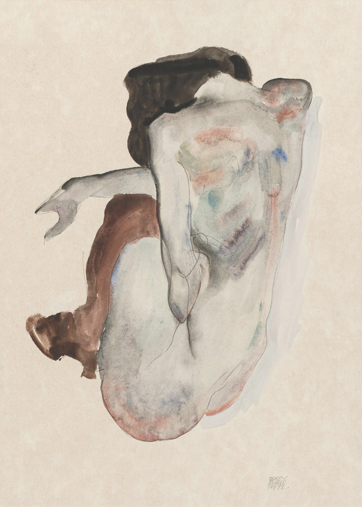 Crouching Nude In Shoes and Black Stockings 1912 | Poster